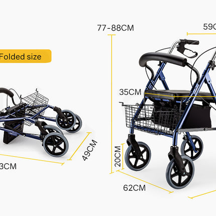 EQUIPMED Rollator Walker Walking Frame Wheels Mobility Elderly Seat 4 Seniors