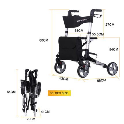 EQUIPMED Rollator Walking Frame Walker Foldable Seat Mobility Aid Aluminium