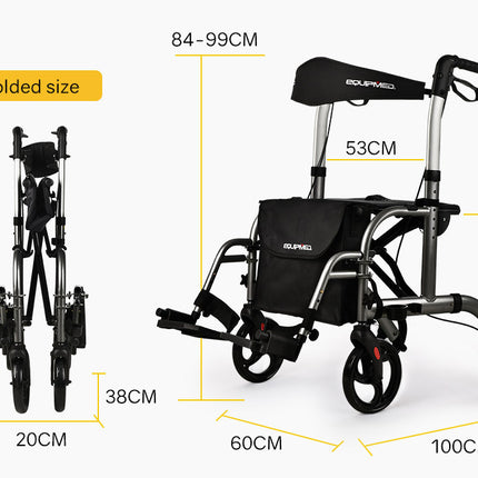 EQUIPMED Rollator Transit Wheelchair Walking Frame Walker Aid Seniors Elderly