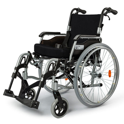 EQUIPMED 24 Inch Portable Folding Wheelchair 24" Mobility Wheel Chair Alloy, Senior Elderly Aid