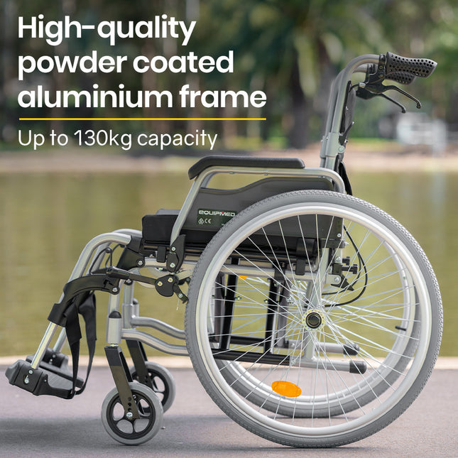 EQUIPMED 24 Inch Portable Folding Wheelchair 24" Mobility Wheel Chair Alloy, Senior Elderly Aid