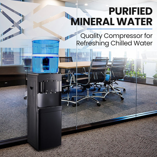 PolyCool 22L Floor Standing Water Cooler Dispenser, Instant Hot & Cold, with 7 Stage Filter Purifier System, Black