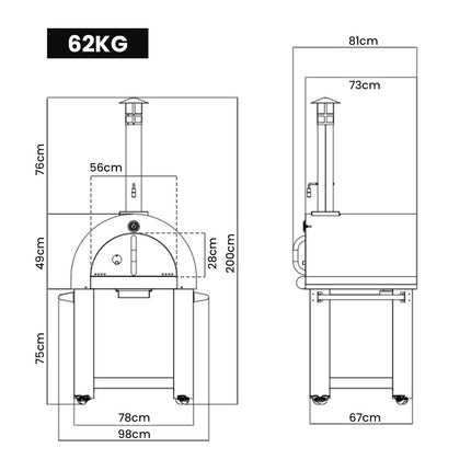 EuroGrille Outdoor Pizza Oven Stainless Steel Portable Pizza Maker Cooker Wood Charcoal Fired