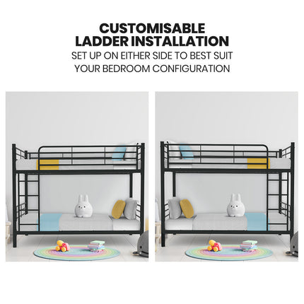 Kingston Slumber 2in1 Single Metal Bunk Bed Frame, with Modular Design, Dark Matte Grey