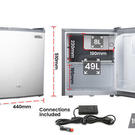 GECKO 57L Portable Bar Fridge Refrigerator 12V/24V/240V Camping Camper Caravan