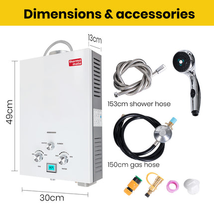Thermomate Outdoor Water Heater Gas Camping Tankless Portable Hot Shower