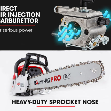 Baumr-AG 45CC Petrol Chainsaw Commercial 18 Bar Chain Saw E-Start Pruning