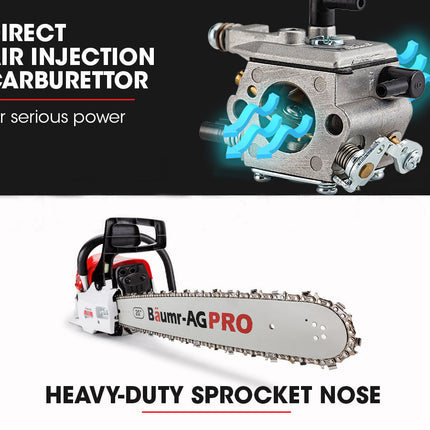 Baumr-AG 62CC Petrol Commercial Chainsaw 20 Bar E-Start Pruning Chain Saw