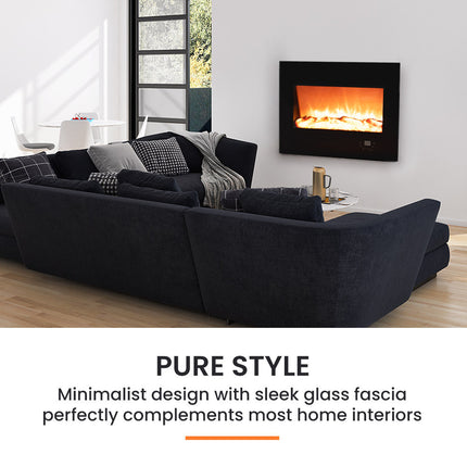 CARSON 80cm Wall Mounted Electric Fireplace Heater with Flame Effect Options