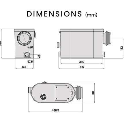 PROTEGE Macerator Pump Concealed for Wall Hung Toilet 3 Inlet Upflush Domestic