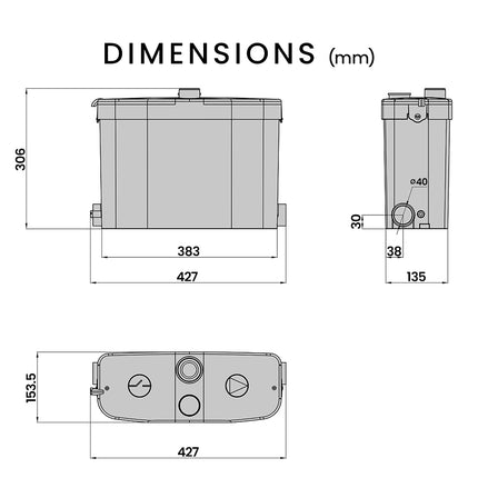 PROTEGE Macerator Pump Slim for Laundry 3 Inlet Basin Shower Washing Machine
