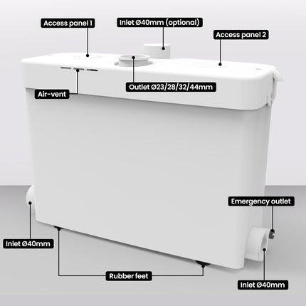 PROTEGE Macerator Pump Slim for Laundry 3 Inlet Basin Shower Washing Machine