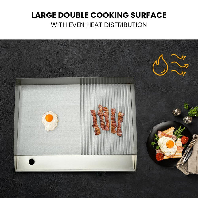 THERMOMATE Electric Griddle Commercial Stainless Steel 2200W BBQ Grill Pan Hot Plate Large