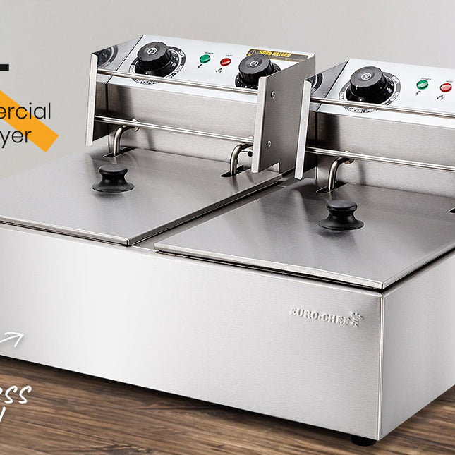 EuroChef Commercial Electric Deep Fryer Twin Frying Basket Chip Cooker Fry
