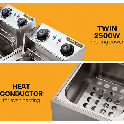 EuroChef Commercial Electric Deep Fryer Twin Frying Basket Chip Cooker Fry