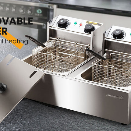 EuroChef Commercial Electric Deep Fryer Twin Frying Basket Chip Cooker Fry
