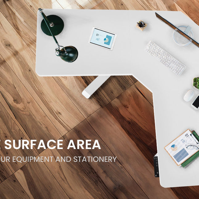 Fortia Sit To Stand Up Corner Standing Desk, 72-120cm, Dual Motor, Electric Height Adjustable, 80kg Load, White/White Frame