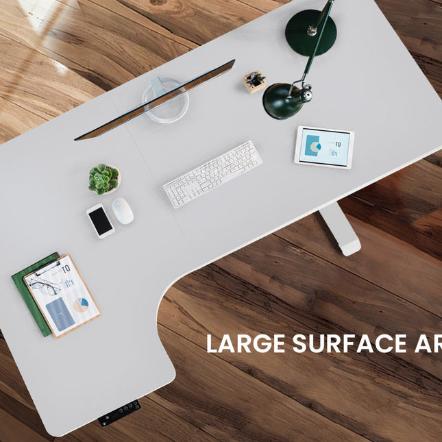 Fortia L Shaped Sit To Stand Up Corner Standing Desk, 72-120cm, Dual Motor, Adjustable Height Electric, 80kg Load, Left-Hand Sided, White