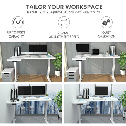 Fortia L Shaped Sit To Stand Up Corner Standing Desk, 72-120cm, Dual Motor, Adjustable Height Electric, 80kg Load, Left-Hand Sided, White