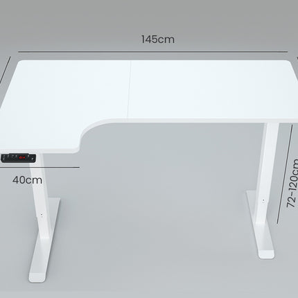 Fortia L Shaped Sit To Stand Up Corner Standing Desk, 72-120cm, Dual Motor, Adjustable Height Electric, 80kg Load, Left-Hand Sided, White