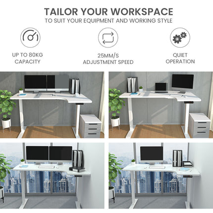 Fortia L Shaped Sit To Stand Up Corner Standing Desk, 72-120cm, Dual Motor, Adjustable Height Electric, 80kg Load, Right-Hand Sided, White