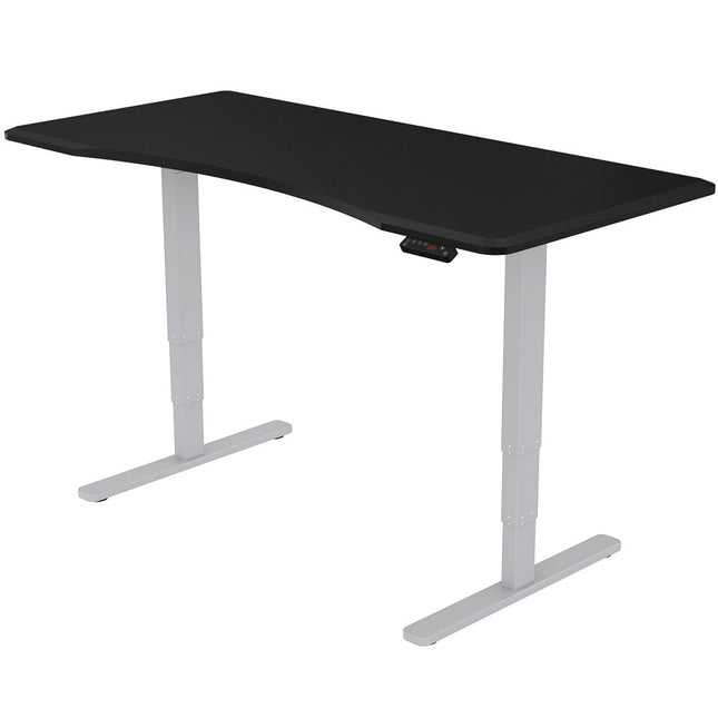 Fortia Sit To Stand Up Standing Desk, 150x70cm, 62-128cm Electric Height Adjustable, Dual Motor, 120kg Load, Arched, Black/Silver Frame
