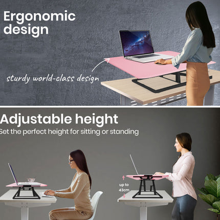 Fortia Desk Riser 74cm Wide Adjustable Sit to Stand for Dual Monitor, Keyboard, Laptop, Pink