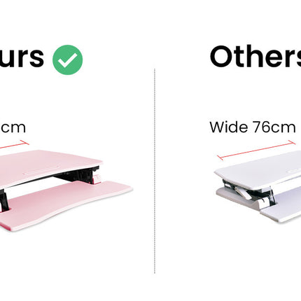 Fortia Desk Riser 77cm Wide Adjustable Sit to Stand for Dual Monitor, Keyboard, Laptop, Pink