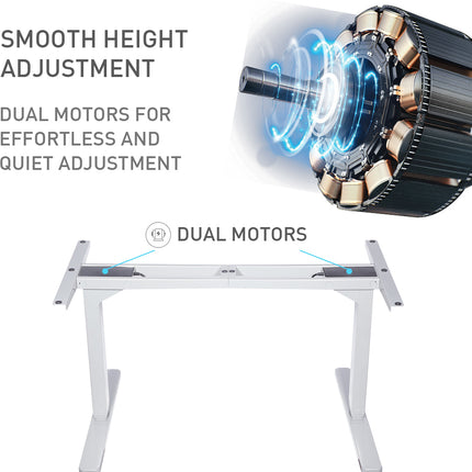 Fortia Sit To Stand Up Standing Desk, 150x70cm, 62-128cm Electric Height Adjustable, Dual Motor, 120kg Load, Black/White Frame