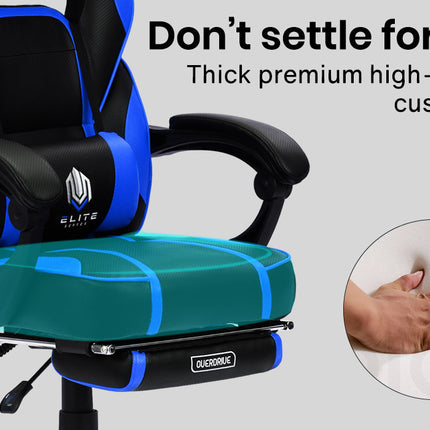 OVERDRIVE Gaming Chair Racing Computer PC Seat Office Reclining Footrest Blue
