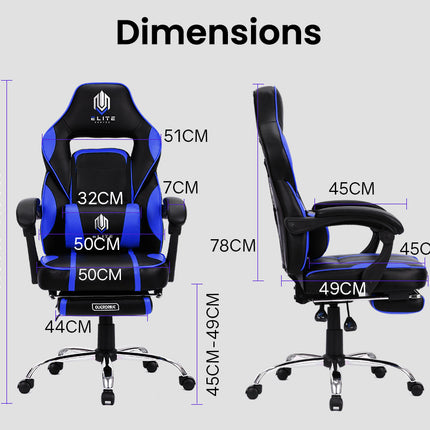 OVERDRIVE Gaming Chair Racing Computer PC Seat Office Reclining Footrest Blue