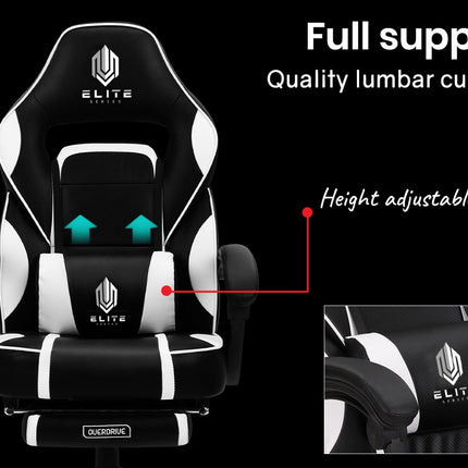 OVERDRIVE Gaming Chair Racing Computer PC Seat Office Reclining Footrest Black