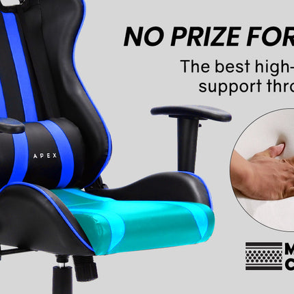OVERDRIVE Diablo Reclining Gaming Chair Black & Blue Computer Lumbar Office Horns