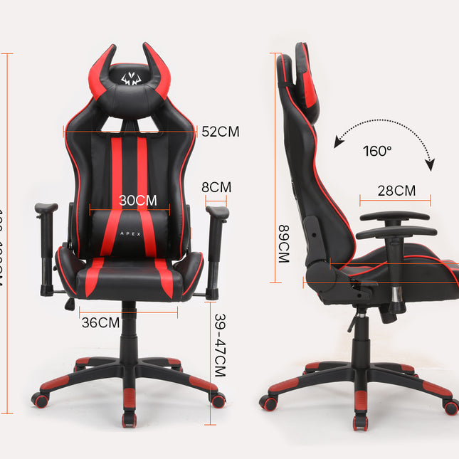 OVERDRIVE Diablo Reclining Gaming Chair Black & Red Office Computer Seat Neck Lumbar Horns