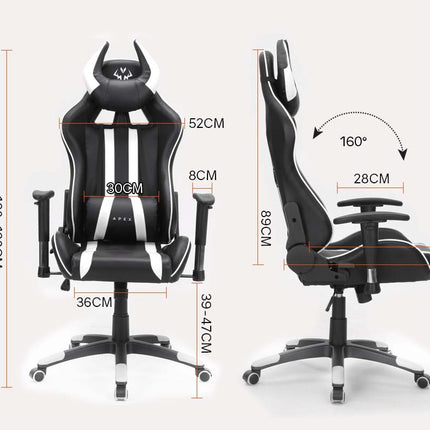 OVERDRIVE Diablo Reclining Gaming Chair Black & White Seat Computer Office Neck Lumbar Horns