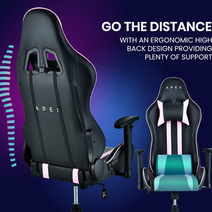 OVERDRIVE Reclining Pink Gaming Chair Office Computer Ergonomic Racing Seat