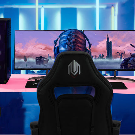 OVERDRIVE Gaming PC Desk Carbon Fiber Style, Pink and Black, with Headset Holder, Gaming Mouse Pad