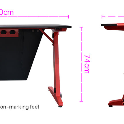 OVERDRIVE Gaming Desk 120cm  Computer Black PC Red LED Lights Carbon Fiber Look