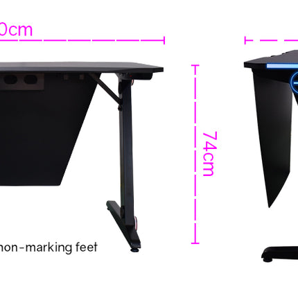 OVERDRIVE Gaming Desk 120cm  Computer Black PC Blue LED Lights Carbon Fiber Look