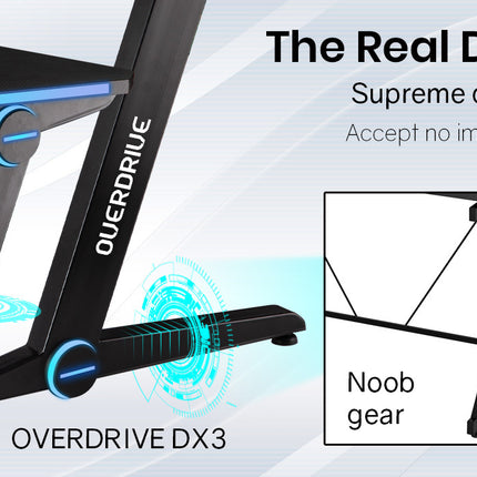 OVERDRIVE Gaming Desk 120cm  Computer Black PC Blue LED Lights Carbon Fiber Look