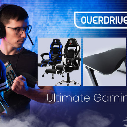 OVERDRIVE Gaming Desk 120cm PC Computer LED Lights Carbon Fibre Style Black RGB