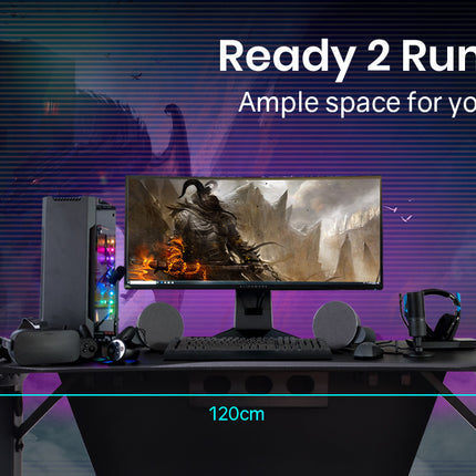 OVERDRIVE Gaming Desk 120cm PC Computer LED Lights Carbon Fibre Style Black RGB