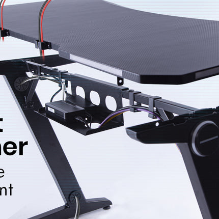OVERDRIVE Gaming Desk 120cm PC Computer LED Lights Carbon Fibre Style Black RGB