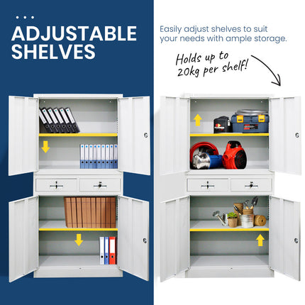 FORTIA Stationary Cabinet Office Home Storage Metal Lockable 4 Door Cupboard Drawers