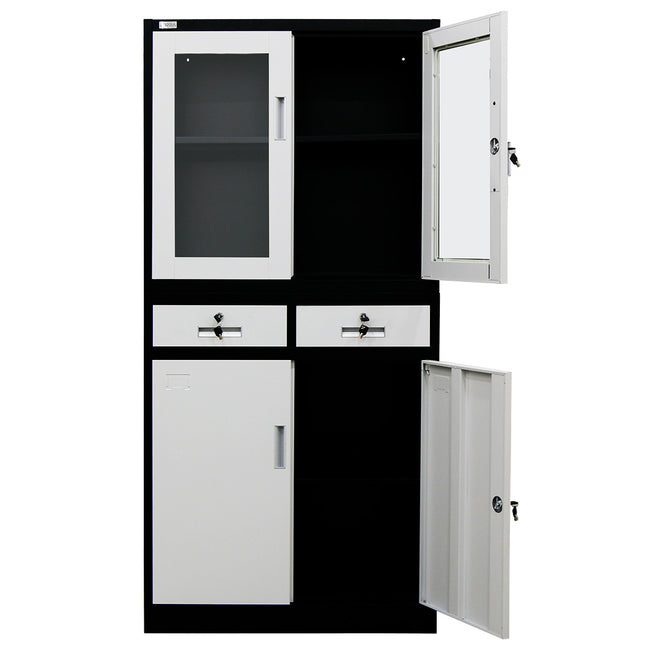 FORTIA Stationary Cabinet Office Storage Metal Lockable 4 Door Cupboard Drawers