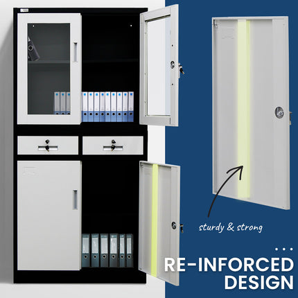 FORTIA Stationary Cabinet Office Storage Metal Lockable 4 Door Cupboard Drawers