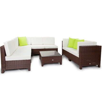 LONDON RATTAN 8pc Outdoor Furniture Setting Lounge Wicker Patio Sofa Set Brown