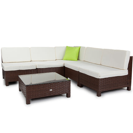 LONDON RATTAN 6pc Outdoor Furniture Setting Wicker Lounge Patio Sofa Set Brown