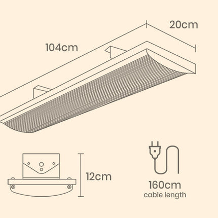 BIO Outdoor Strip Radiant Heater Alfresco 2400W Ceiling Wall Mount Heating Bar Panel