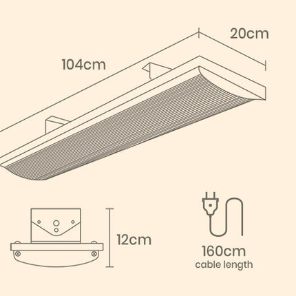 BIO Electric Outdoor Strip Heater Patio Radiant Panel Bar Wall Ceiling 2 X 2400W